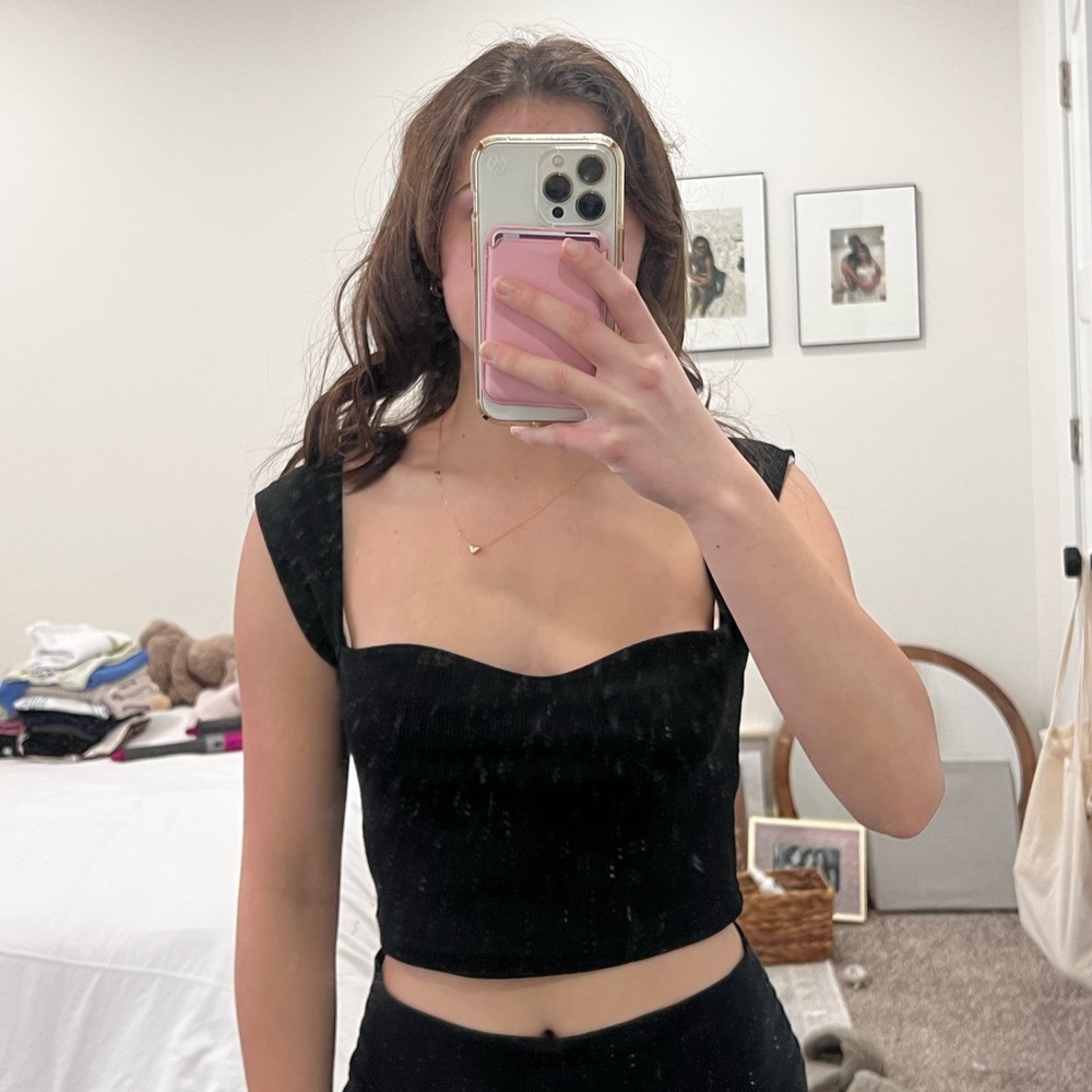 Black Sweetheart Neckline Top